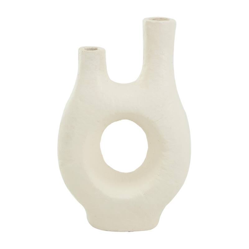 Paper Mache Abstract Rounded Decorative Vase with Double Openings - Beige - Roche River Decor