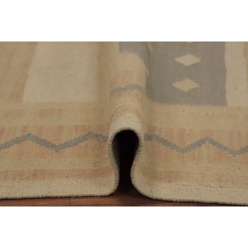 Hand Woven Oriental 100% Wool Carpet Southwestern Tribal Beige & Ivories Kilim Area Rug - 7' 7'' X 4' 11''