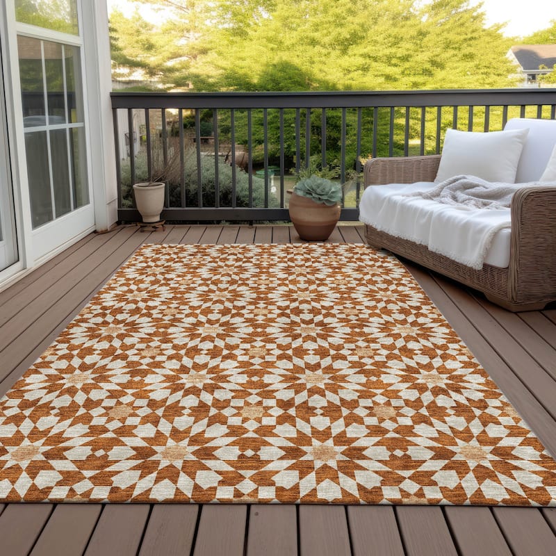 Machine Washable Indoor/ Outdoor Chantille Modern Boho Rug - Paprika - 9' x 12'