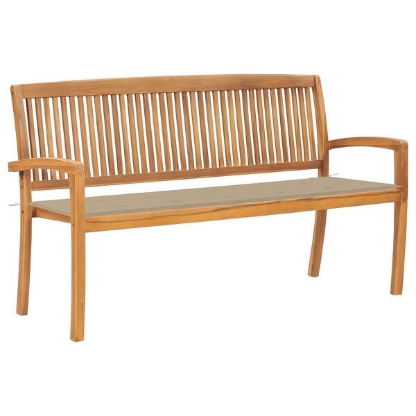 slide 2 of 9, vidaXL Stacking Patio Bench with Cushion 62.6" Solid Teak Wood - 62.6" x 22.6" x 35.4"