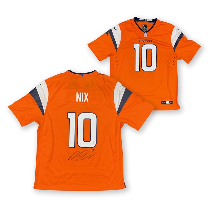 Bo Nix Autographed Denver Broncos Signed Nike Game Orange Football Jersey Beckett COA - 16" x " 20