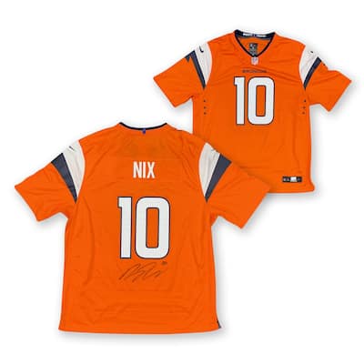 Bo Nix Autographed Denver Broncos Signed Nike Game Orange Football Jersey Beckett COA - 16" x " 20