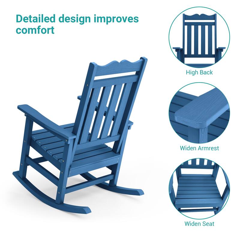 Bonosuki Adirondack Rocking Chair with Big Armrests Fire Pit Chair Weather Resistant