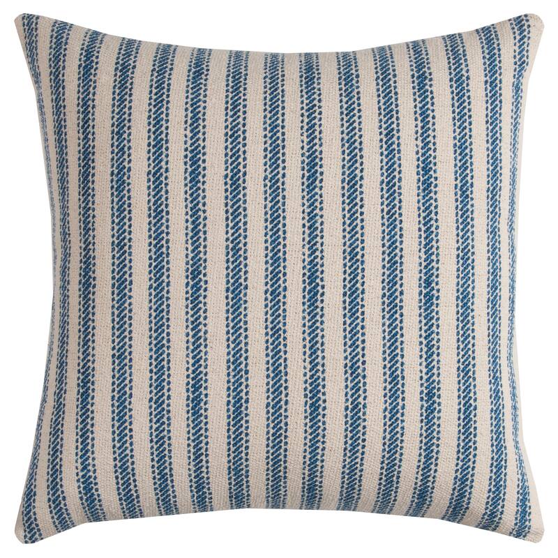 Rizzy Home Ticking Stripe Cotton Canvas Throw Pillow Cover - Blue/ Natural