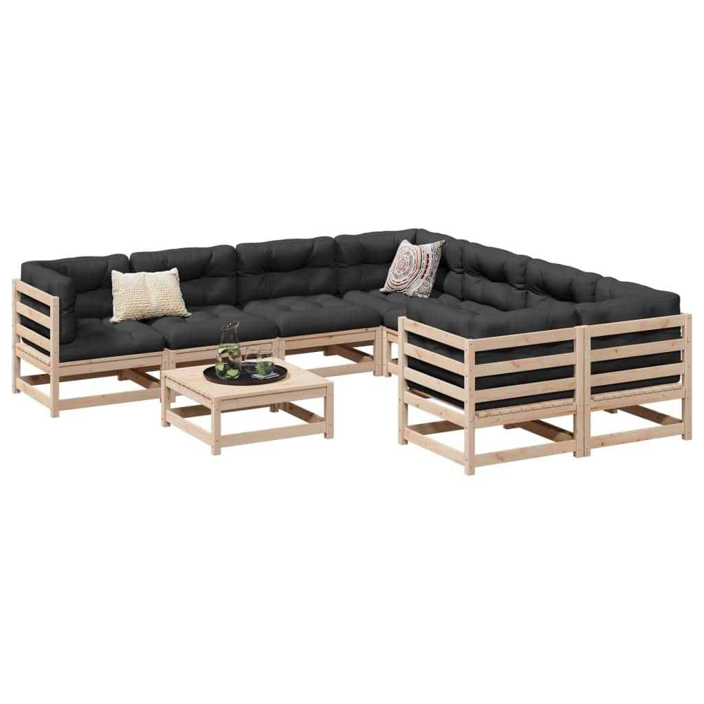 vidaXL 9 Piece Patio Sofa Set Solid Wood Pine - 27.6 x 27.6 x 26.4