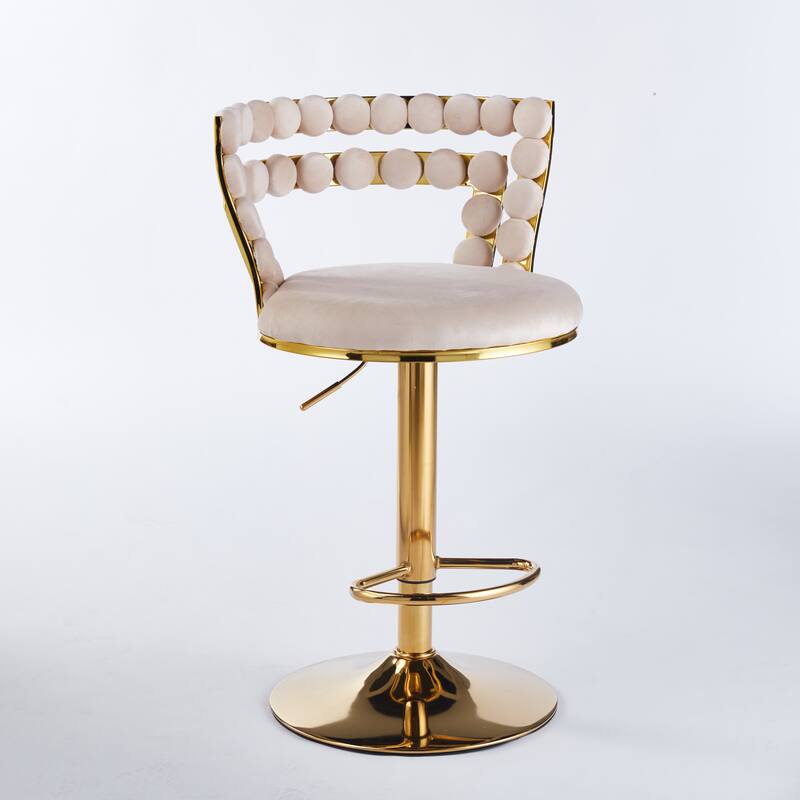 Set of 2 Modern Bar Chairs with Gold Iron Legs & Soft Cushions, Off-White Upholstered Barstool for Cafe, Dining & Living Room