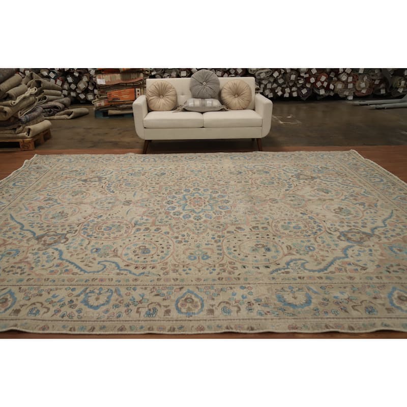Hand Knotted Oriental 100% Wool Carpet Traditional Floral Beige & Ivories Tabriz Area Rug - 12' 10'' X 10' 2''