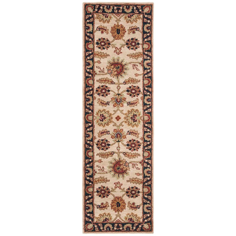 SAFAVIEH Handmade Classic Juliya Traditional Oriental Wool Rug - 2'3" x 12' Runner - Ivory/Navy