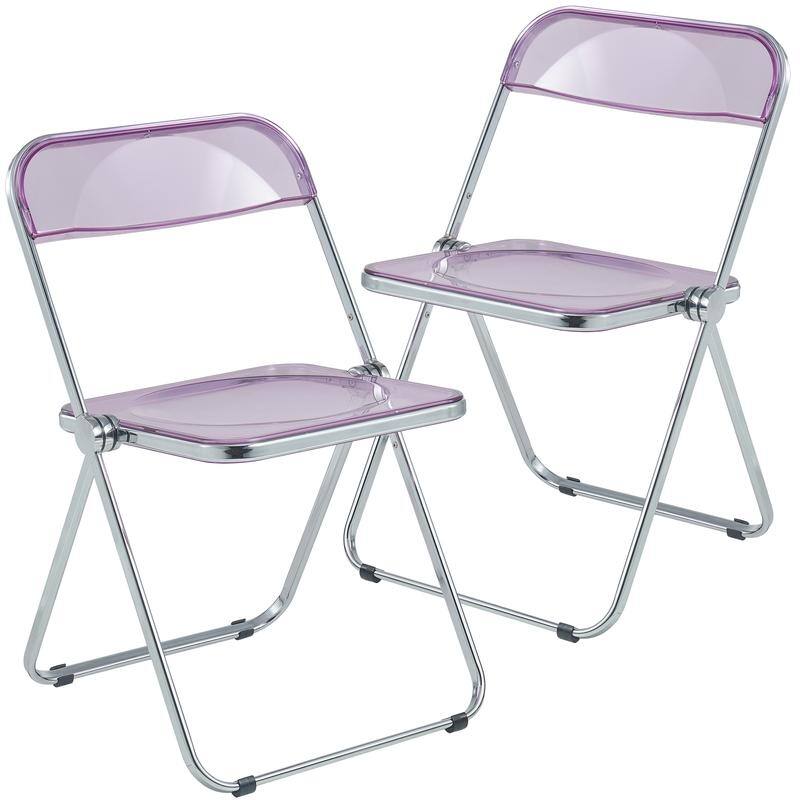 Lawrence Modern Acrylic Folding Chair with Chrome Steel Frame and Accent Transparent Design for Dining or Living Room (Set of 2)