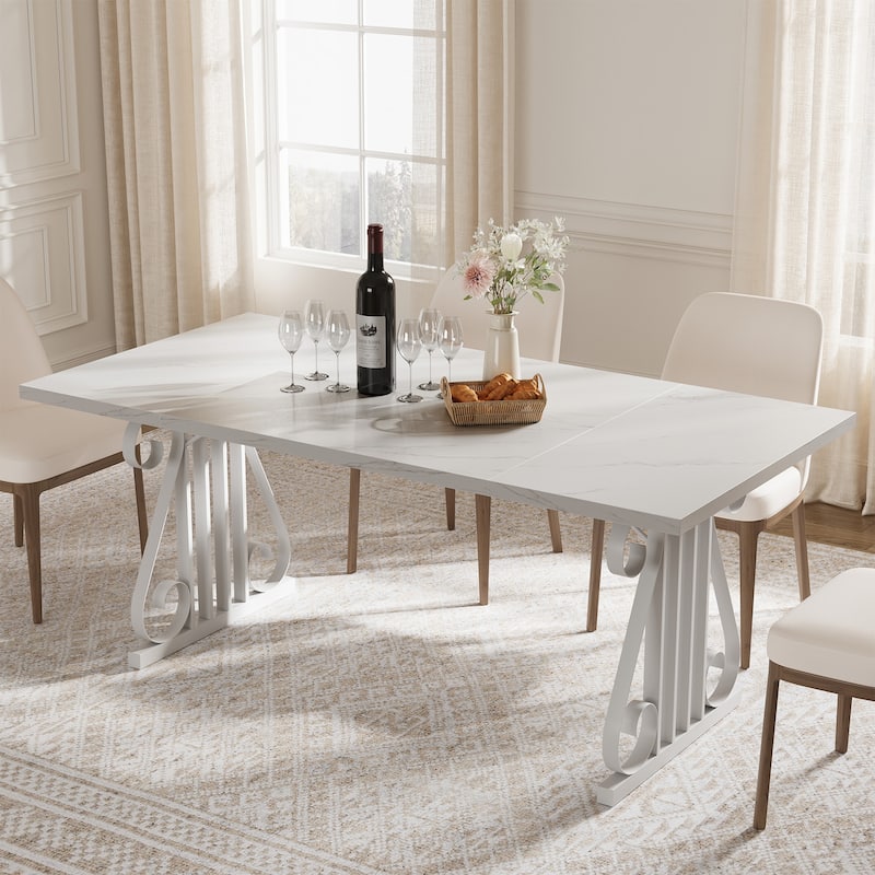 Rossetta Modern 70.9" Rectangular Faux Marble Top Dining Table with Adjustable Feet and Metal Frame