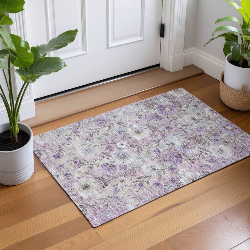 Machine Washable Indoor/ Outdoor Floral Joy Chantille Rug