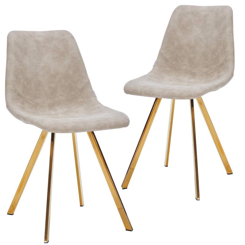 Markley Leather Dining Chair Set of 2 With Gold Metal Legs Modern Accent Side Chair