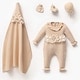 preview thumbnail 3 of 1, Newborn Baby Girl Homecoming First Outfit Knitwear with Lace and Bow Details Beige