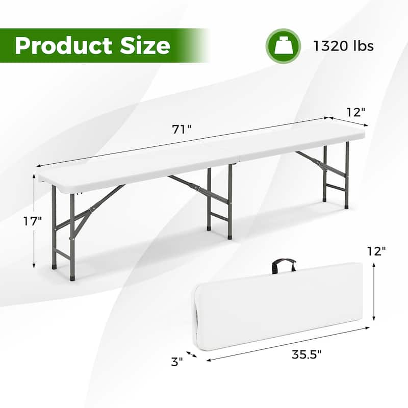 Gymax 2PCS 6 ft Plastic Folding Bench w/ 1320 LBS Capacity Handle &
