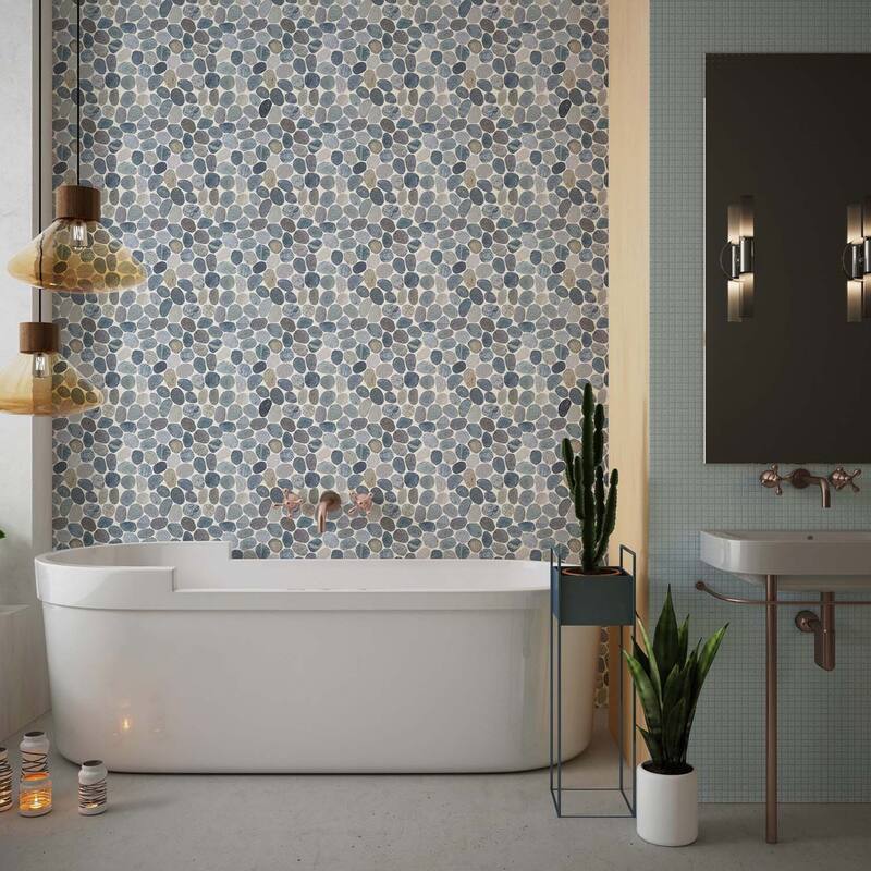 Toba Sliced Pebble Mosaic, Backsplash Kitchen Walls, Shower and Bathroom Floors 12" X 12" (5 Sqft per case) - Case (5 Tiles)