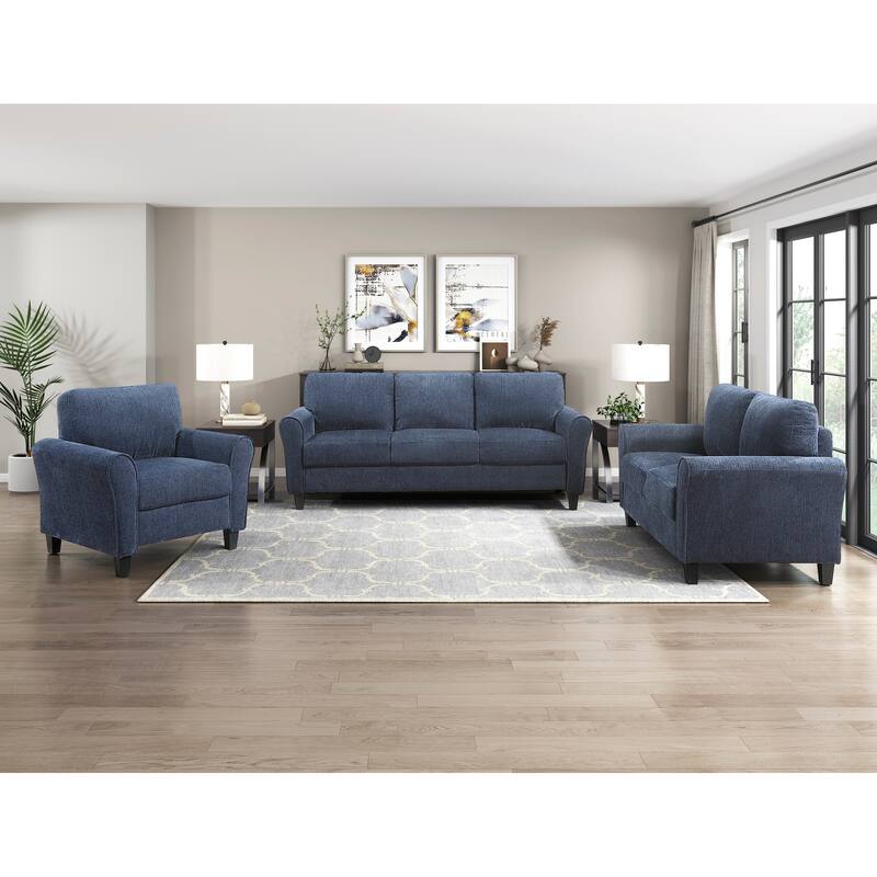 Diboli Chenille 3-Piece Living Room Set - Wood Finish Exposed Feet