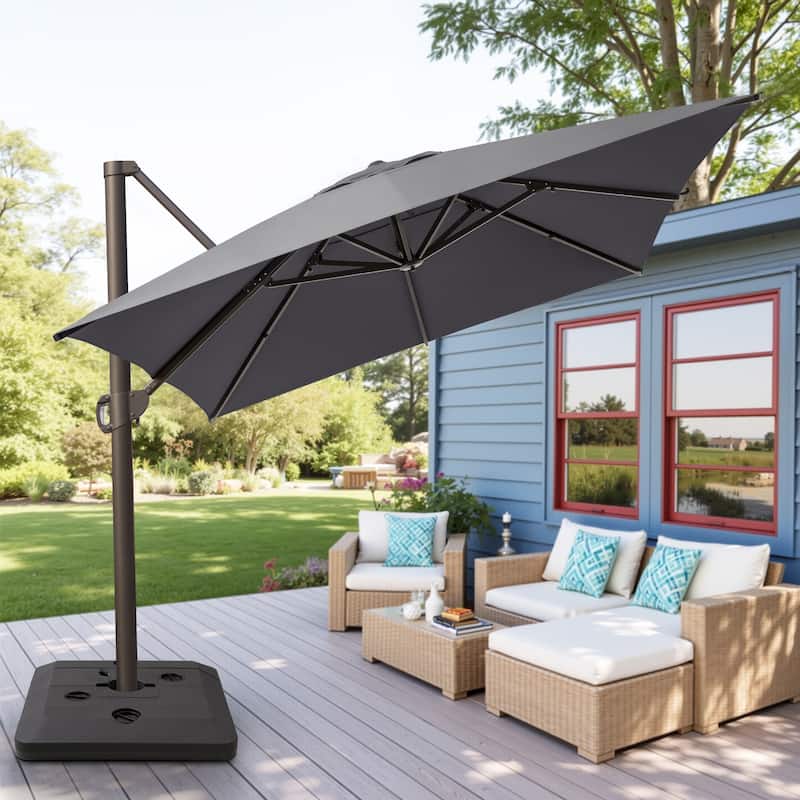 13 ft x 10 ft Outdoor Aluminum Patio Cantilever Offset Umbrella with Base - Dark Grey