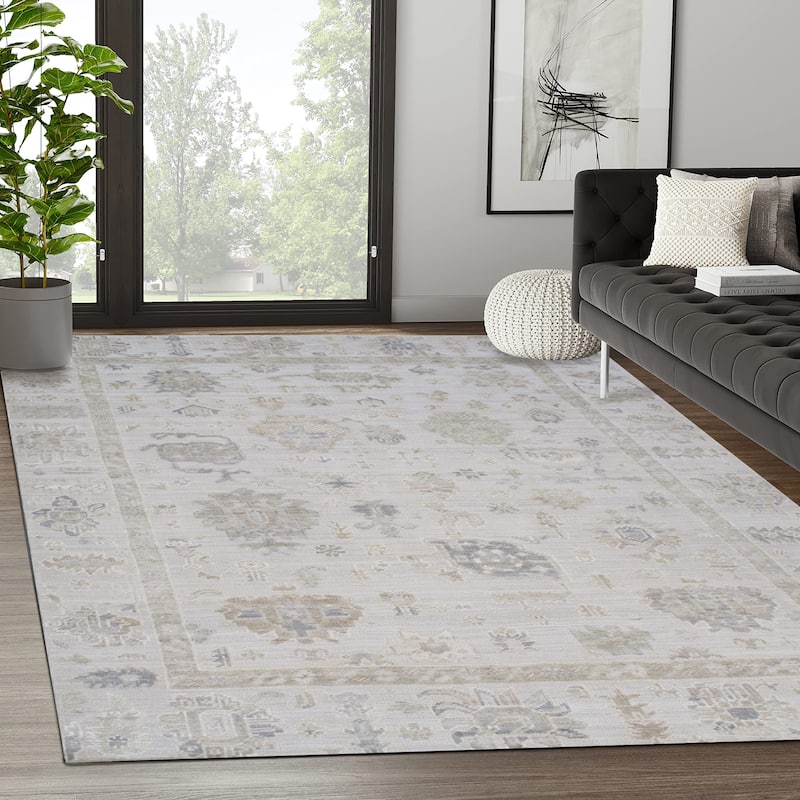 Pasargad Home Oushak Hand-Knotted Beige/Cream Wool Area Rug
