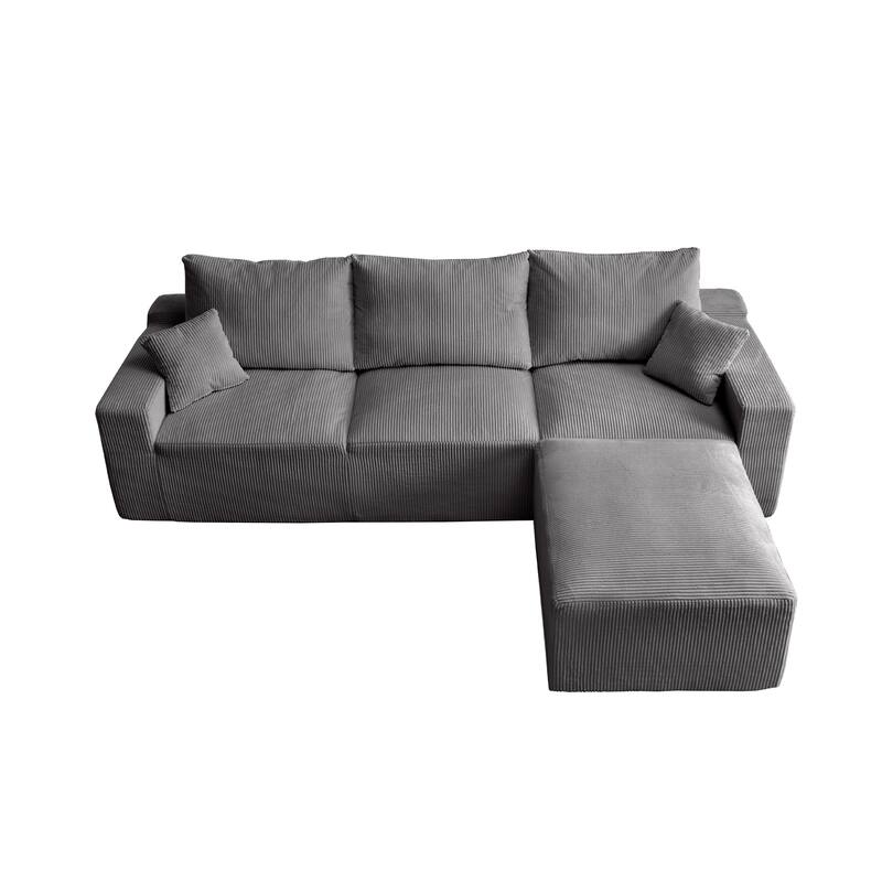 110" Corduroy L-Shaped Sectional Sofa, 3-Seater Cloud Couch with Chaise, Modular Deep Seat Upholstered Couches for Living Room