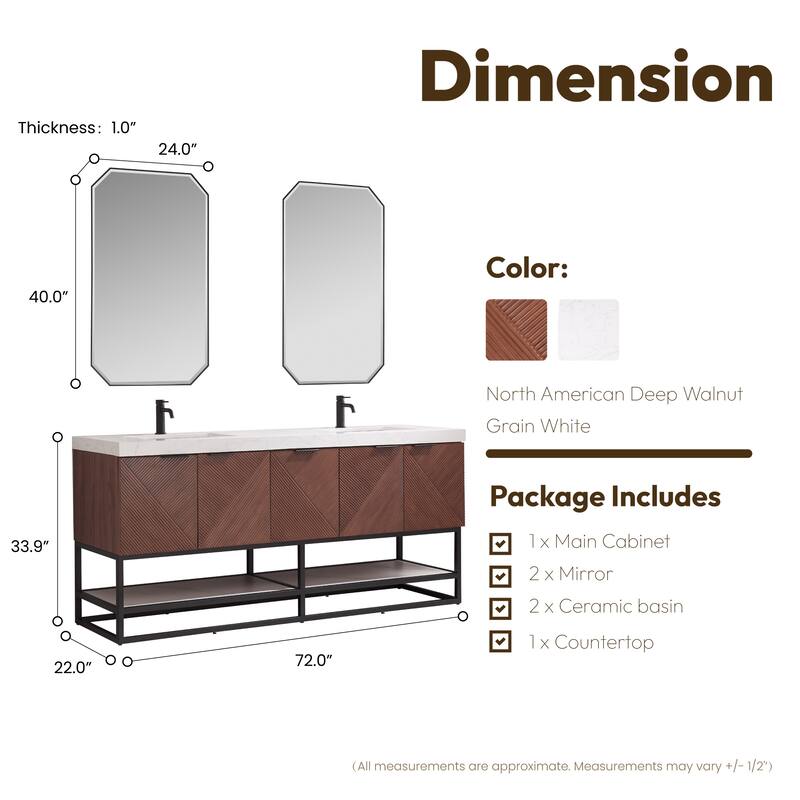 Mahon Double Bath Vanity with Composite Stone Top and Mirror