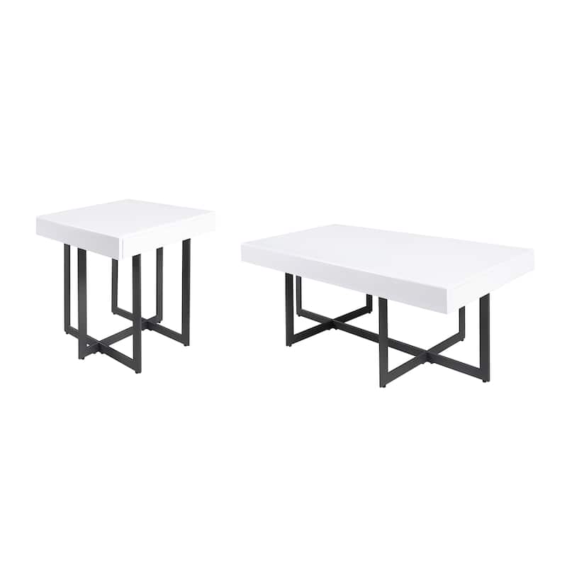 DH BASIC Contemporary White High Gloss Steel 2-Piece Storage Coffee Table Set by Denhour
