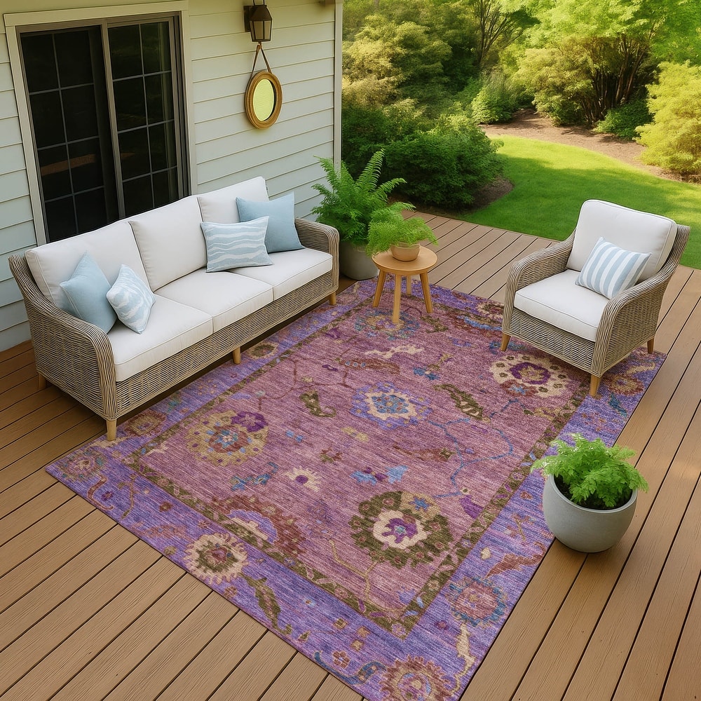 Machine Washable Indoor/ Outdoor Traditional Boho Chantille Rug