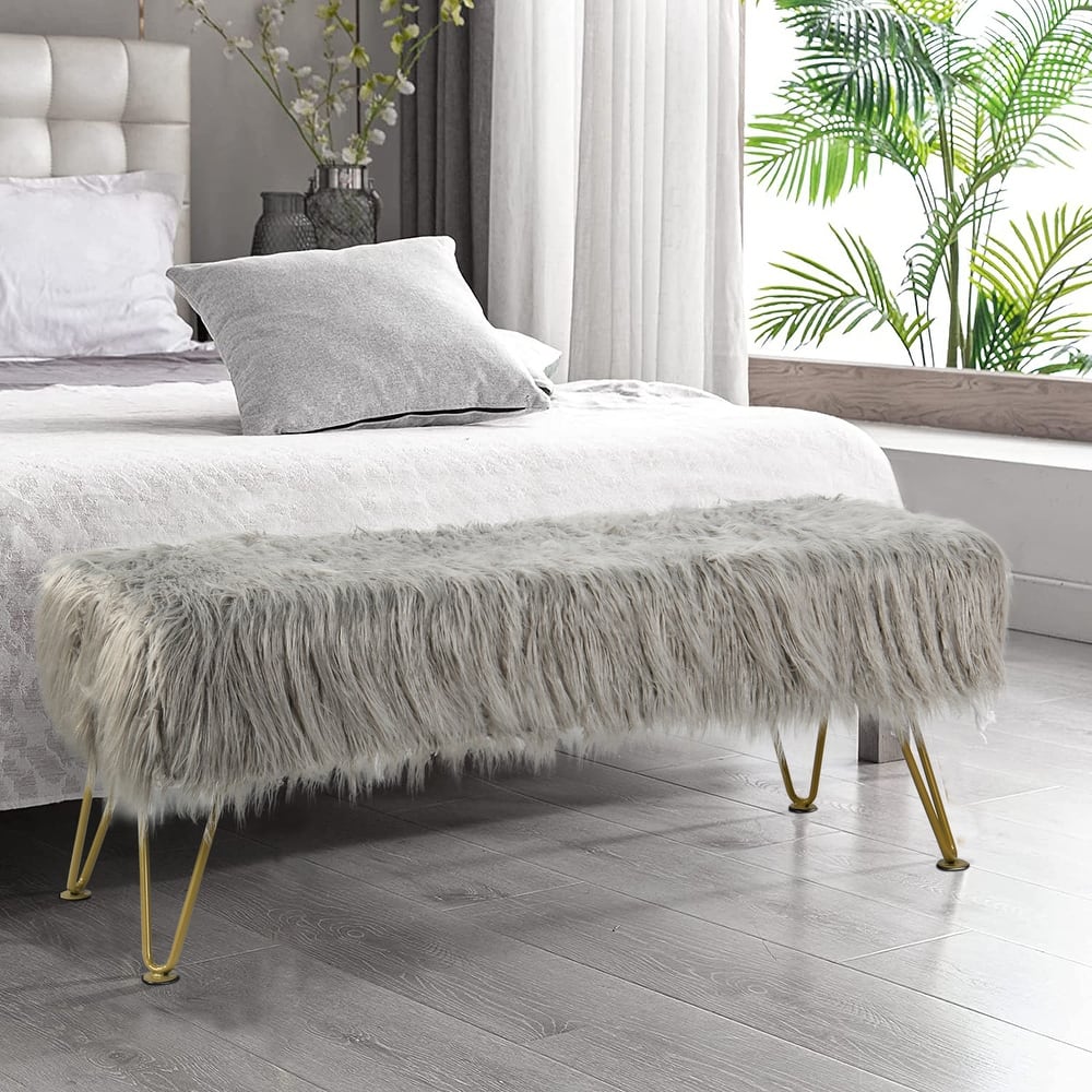 Home Soft Things Mongolian Ottoman Bench with Gold Metal Legs