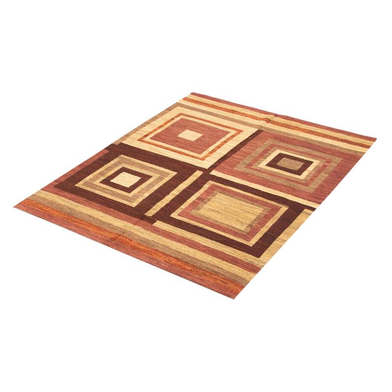 ECARPETGALLERY Flat-Weave Natural Burgundy Wool Tapestry Kilim - 5'5 x 6'11