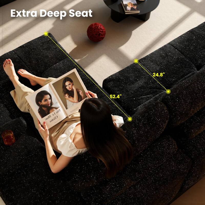 OVIOS Starry Sky Fabric Chaise Lounge Sofa-Black