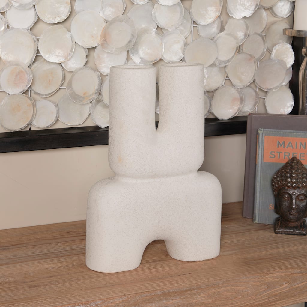 White Ceramic U-Shaped Abstract Decorative Vase - 11"W, 15"H