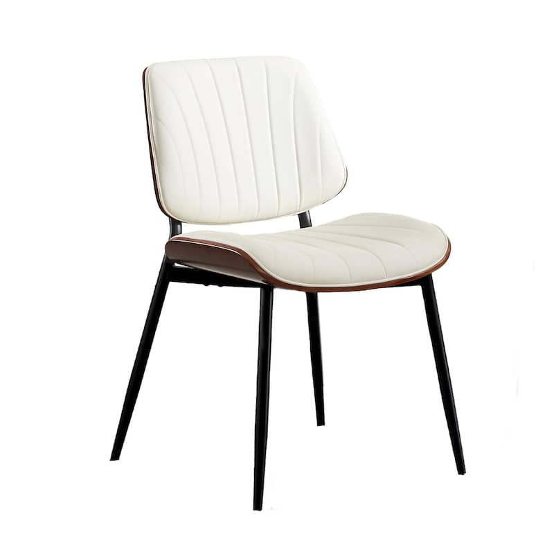 Dining Chairs Set of 2, Modern PU Leather Upholstered Accent Chairs with Shell Strips, Walnut Bentwood Back - White