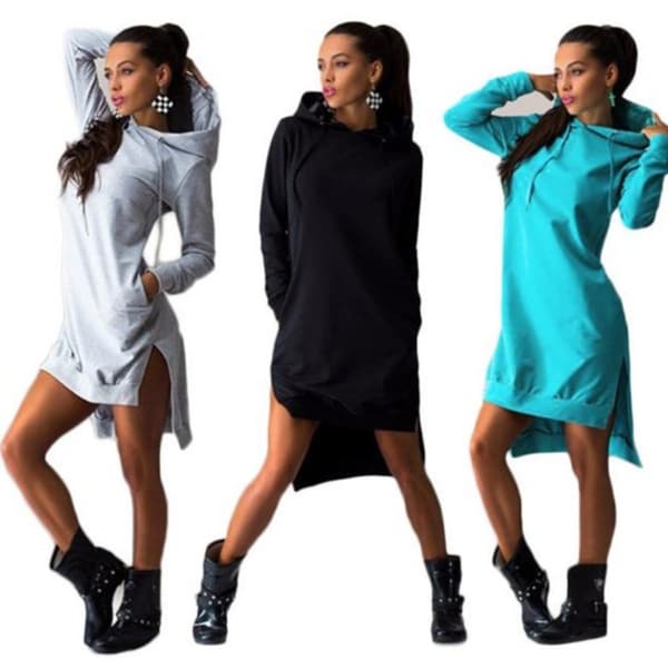 Women Sweatshirt Double Split Hoodie Pullover Pockets Blouse