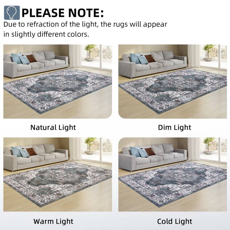 Vintage Rugs for Living Room, Medallion Print Soft Non Slip Low Pile Floor Carpet