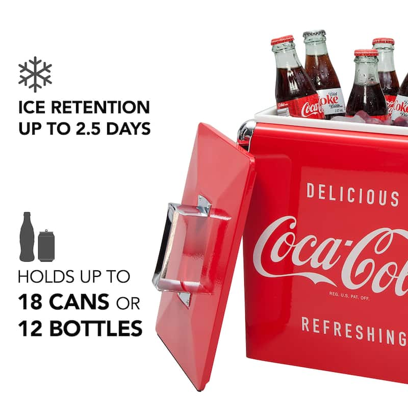 Coca-Cola Retro Ice Chest Cooler with Bottle Opener 13L (14 qt), Red