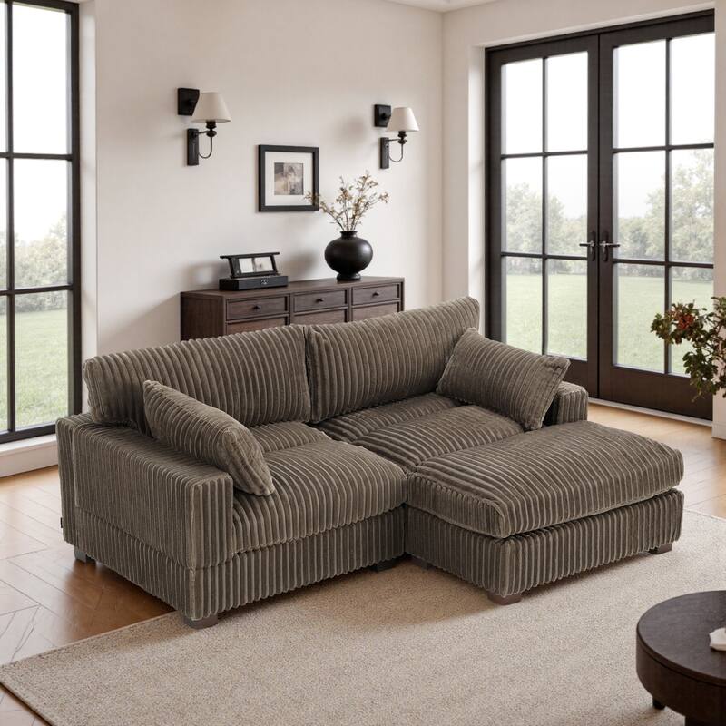 Upholstered Plush Flannel Modular Sectional Sofa with Pillows,Ajustable Headrest