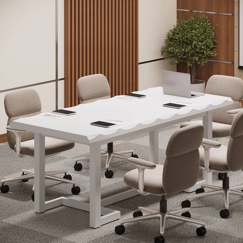 62-inch Rectangular Conference Meeting Table with Solid Wood Legs