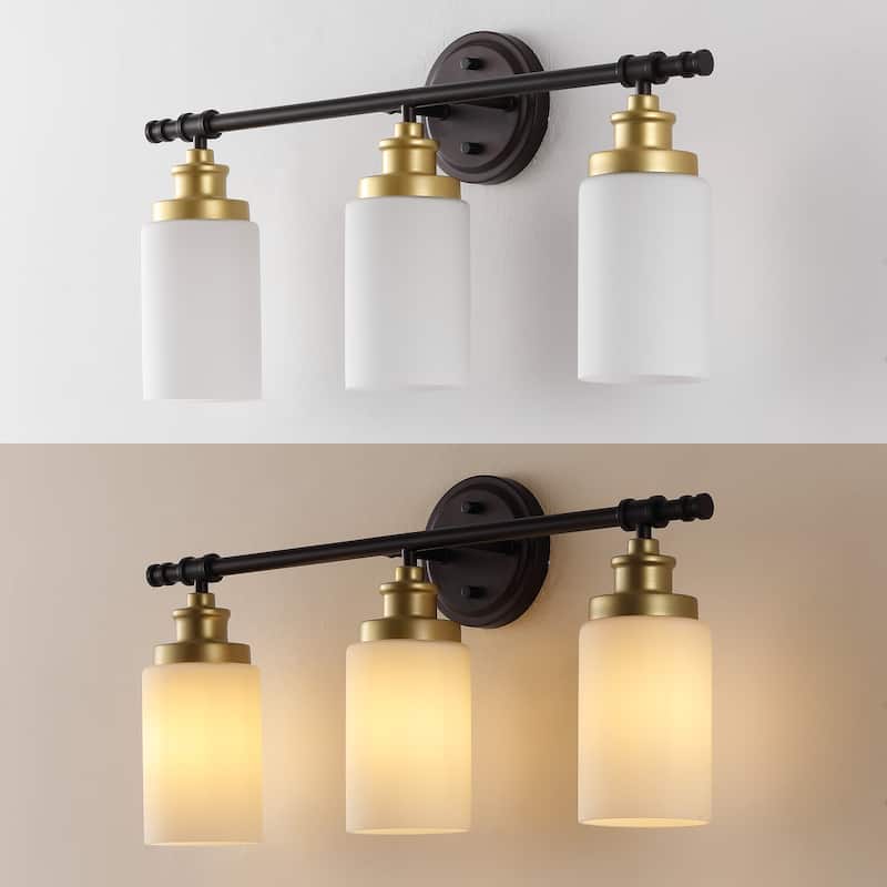 Hugo 23.25" 3-Light Classic Vanity Light with Frosted Glass Shades and Bathroom Hardware Accessory Set, (5-Piece) by JONATHAN Y
