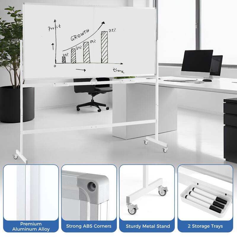 Costway 72" x 36" Double-Sided Magnetic Whiteboard with Stand and - See Details