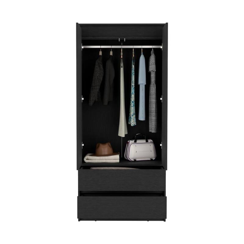 Stylish Wardrobe Closet Armoire with Double Doors for Bedroom, 2 Drawers, and Hanging Rod - Space-Saving Design