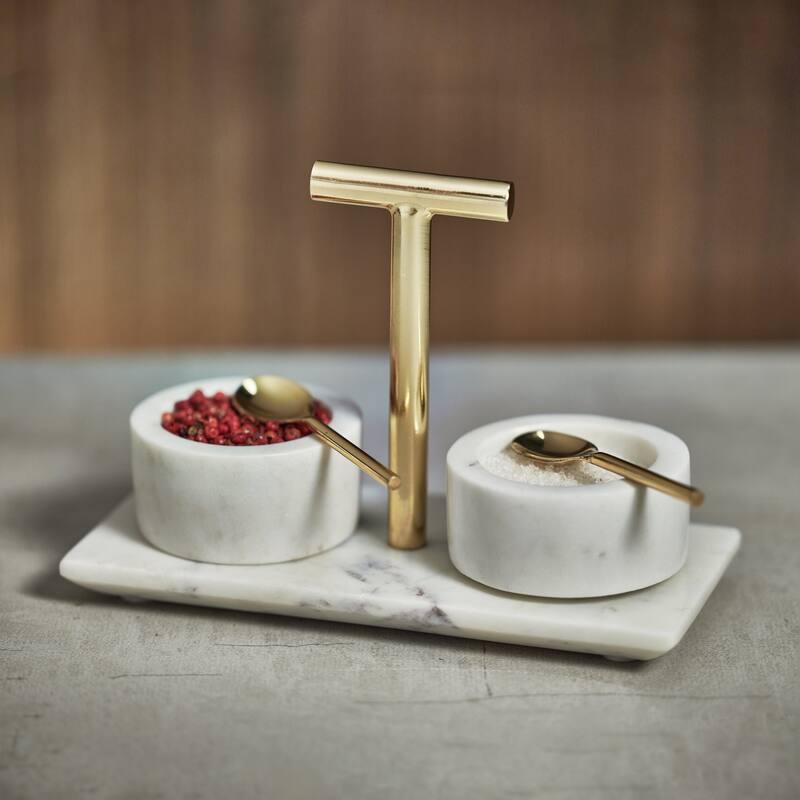 Ellie Marble Condiment Set of 2 Bowls with Spoons