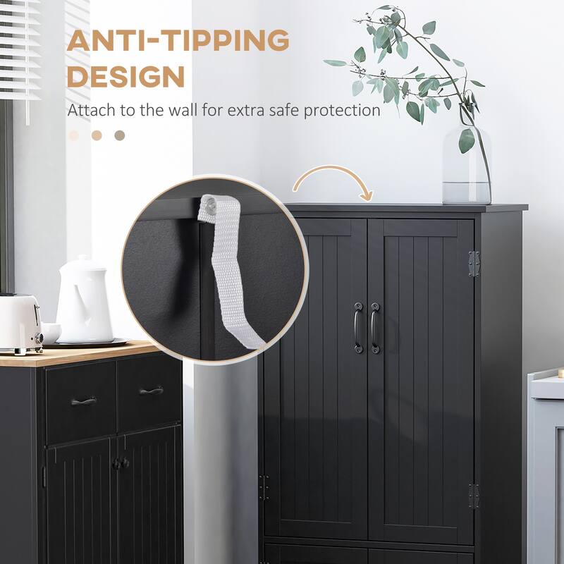 48.5" Tall Black Kitchen Pantry Cabinet with 4 Doors and Adjustable Shelves for Garage or Bathroom