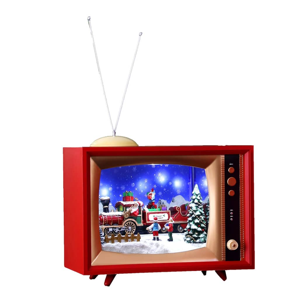 LED Lighted Cascading Snow Train in Retro Christmas TV Decoration - 15.5" - Set of 2