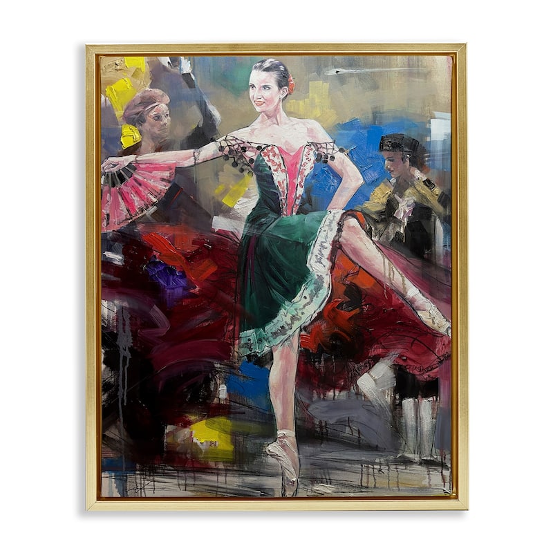 Stupell Classic Ballerina on Stage Framed Floater Canvas Wall Art Design By Lucille Lee - 17 x 21 - Gold