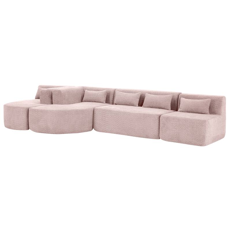 Upholstered Sofa Free-Combined Sofa Couch With Two Chaise Lounge And Five Back Pillows