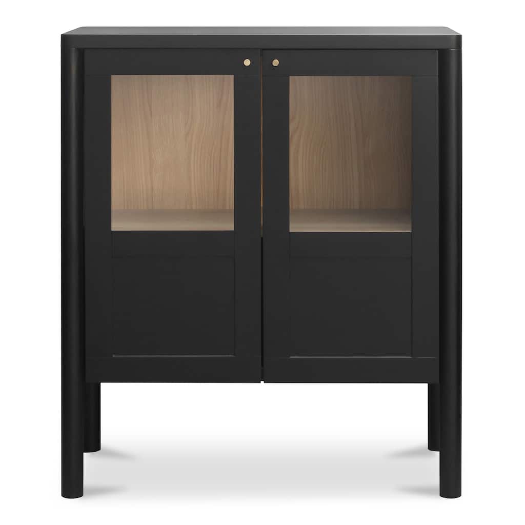 NADAAL STUDIOS Delmira Cabinet, Millwork-Inspired with Glass Front and Dowel Legs, Black