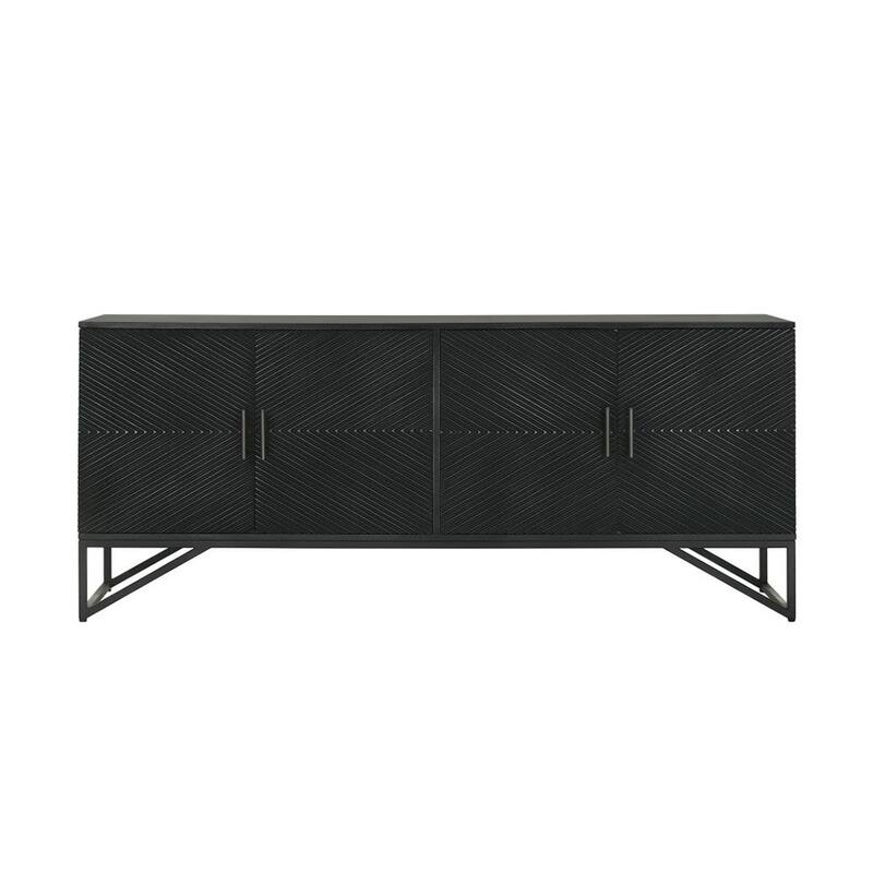 Accent Cabinet with Metal Frame in Black - 4 Doors