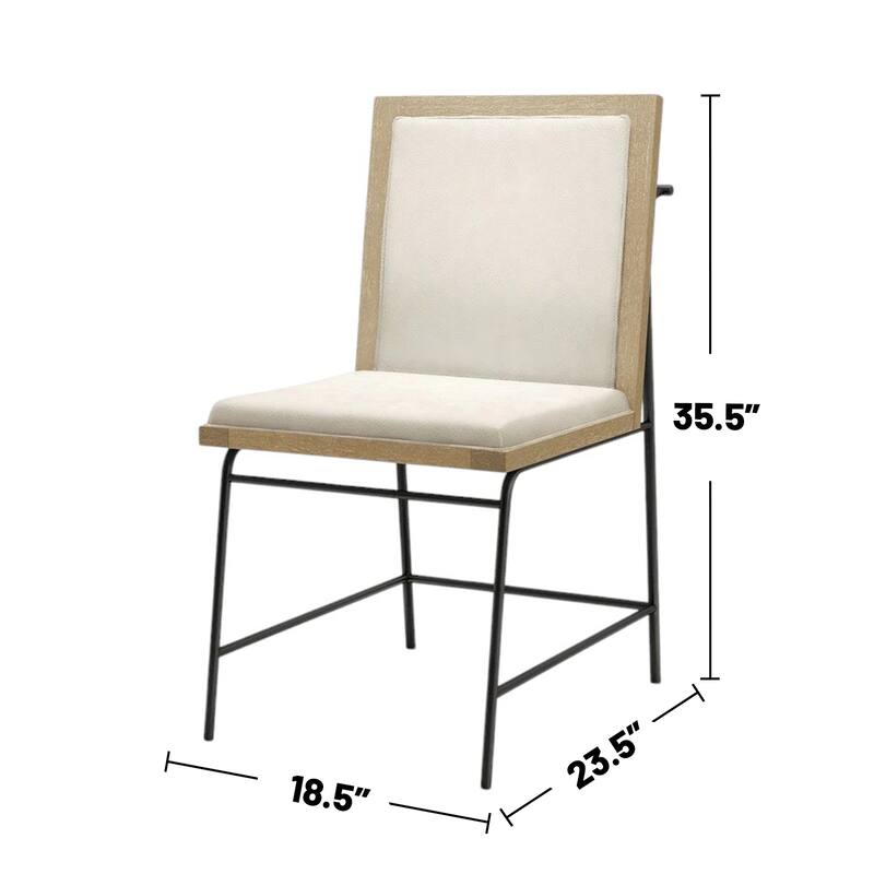 7 Piece Wooden Dining Set with Upholstered Seat in Oak and Beige