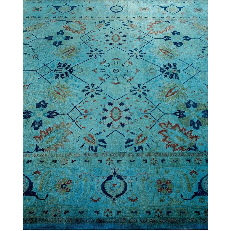 Overton Hand Knotted Wool Vintage Inspired Modern Contemporary Overdyed Blue Area Rug - 6' 1" x 9' 5"