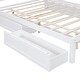 preview thumbnail 8 of 7, Queen Size Elegant Bed Frame with Rattan Headboard, Platform Bed with Sockets, Wooden Bed with Drawers and Trundle, White