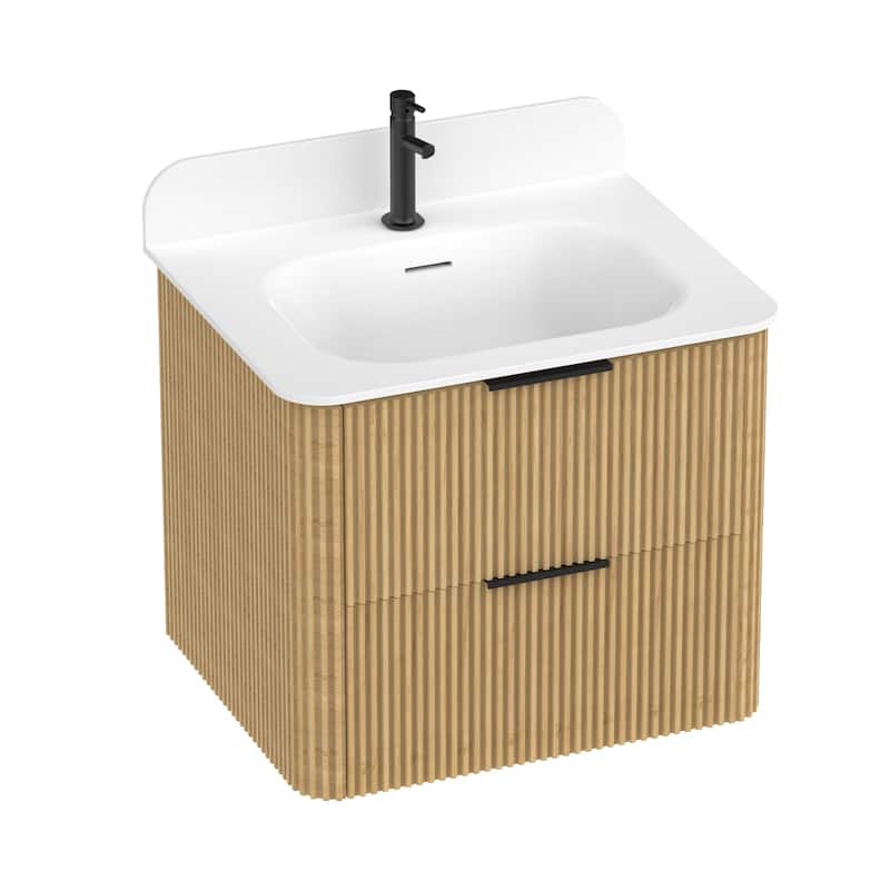 24" Floating Bathroom Vanity with Integrated countertop Rectangulare Sink Solid Wood - 24 inch - Golden Oak